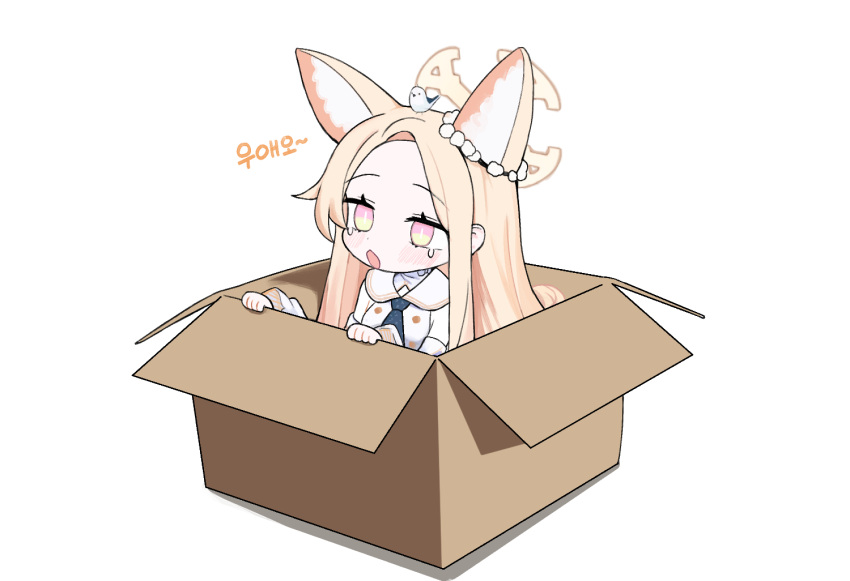 1girl, animal_ear_fluff, animal_ears, animal_on_head, bird, bird_on_head, blonde_hair, blue_archive