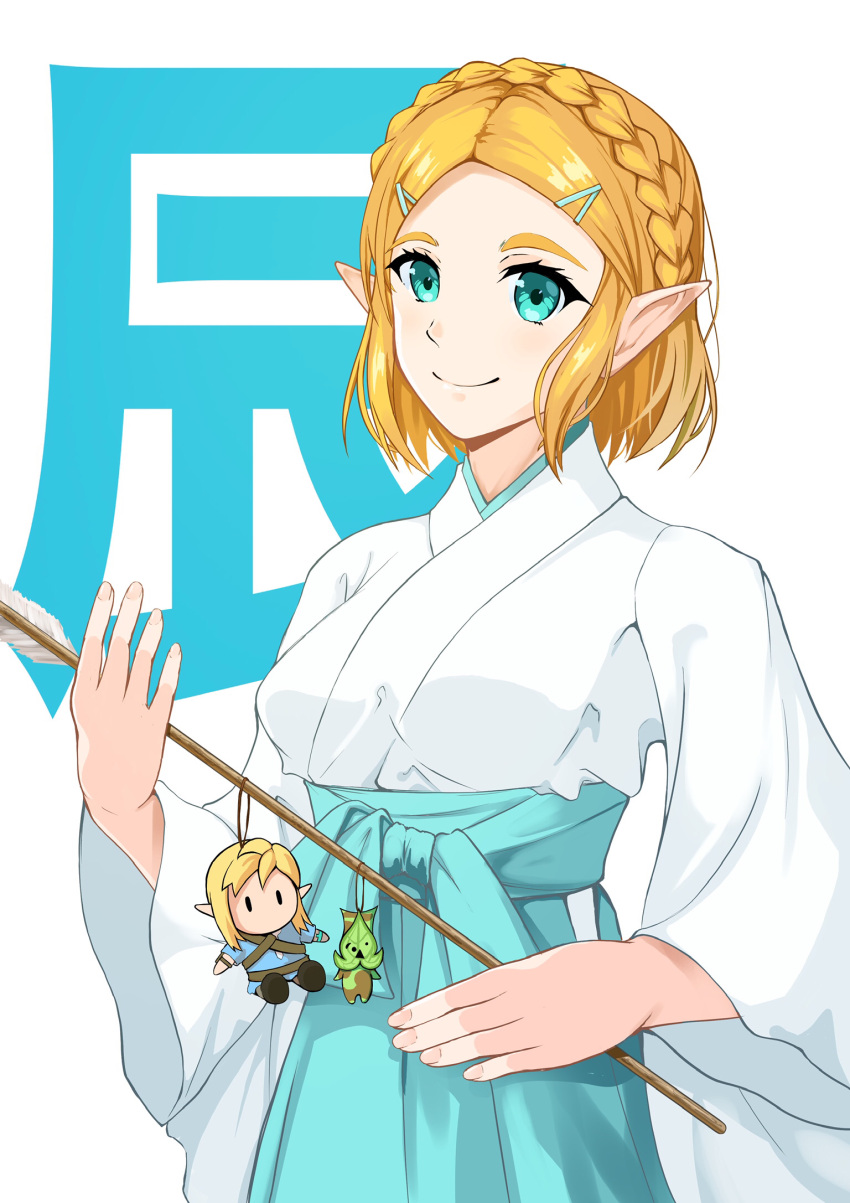 1girl, alternate_costume, arrow_(projectile), blonde_hair, blue_eyes, braid, crown_braid, hair_ornament