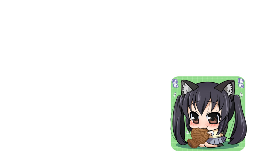 akari_seisuke, animal_ears, chibi, k-on!, nakano_azusa, seifuku, tail, taiyaki