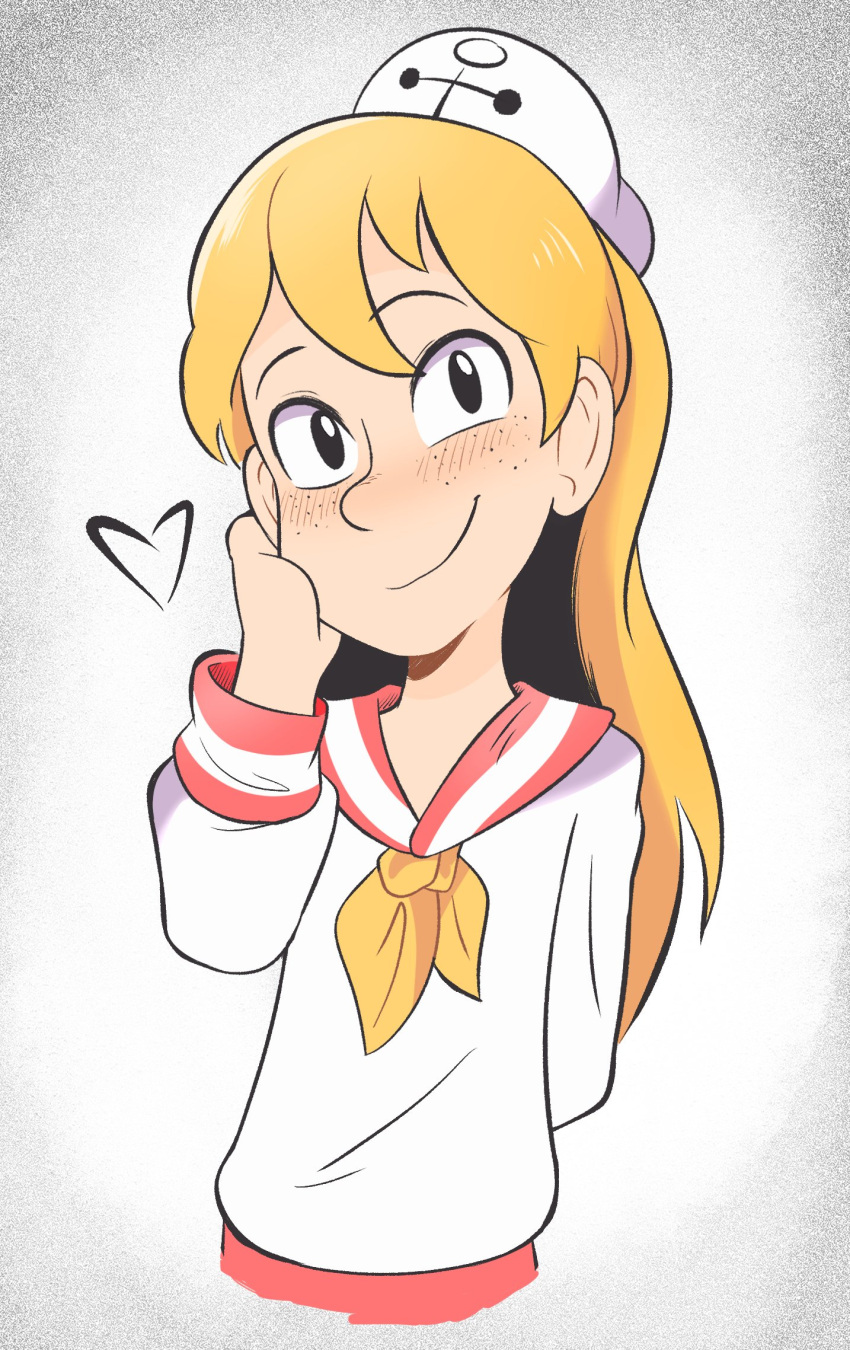 1girl, anchor_symbol, ascot, black_eyes, blonde_hair, closed_mouth, commentary, cropped_torso