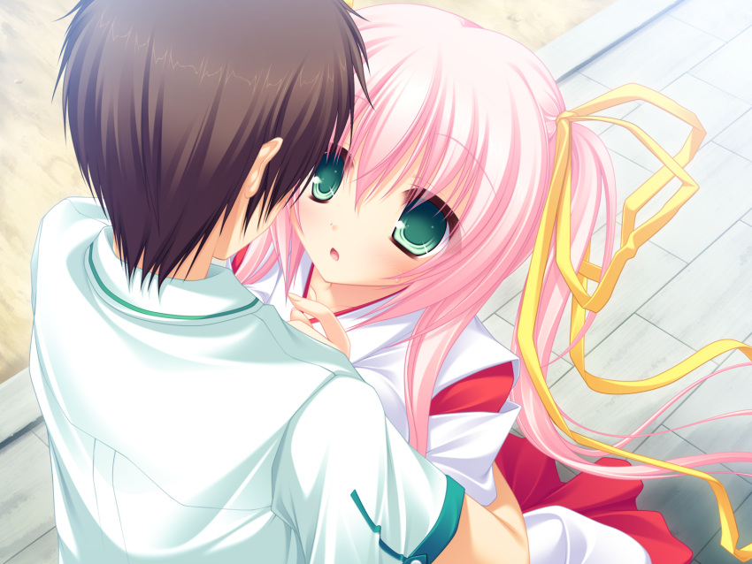 game_cg, green_eyes, mikagami_mamizu, neko_koi, pink_hair, toono_sayaka, whirlpool