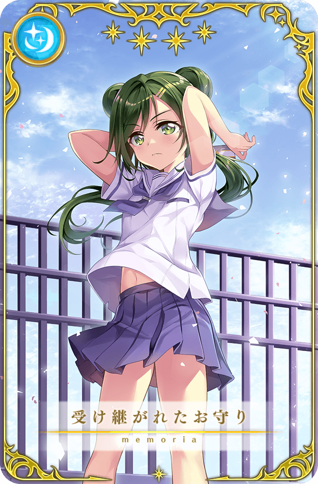 1girl, akanegasaki_middle_school_uniform, arms_behind_head, asymmetrical_bangs, bare_arms, bare_legs, blue_neckerchief, blue_skirt