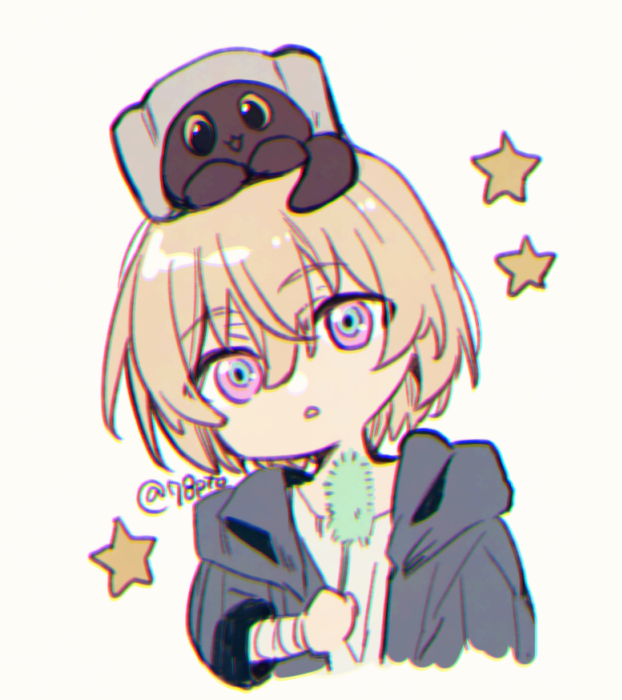 1boy, :o, aged_down, artist_name, aventurine_(honkai:_star_rail), bandaged_arm, bandages, blonde_hair