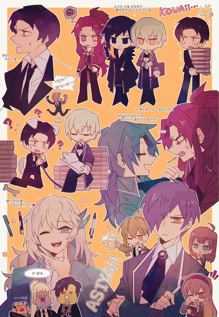 20_(1more_surren), 6+boys, 6+girls, ?, absurdres, angela_(project_moon), anger_vein, animal_ears