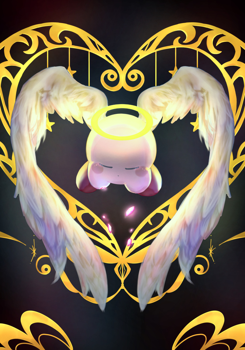 angel, angel_wings, black_background, blush_stickers, closed_eyes, colored_skin, commentary_request, copy_ability