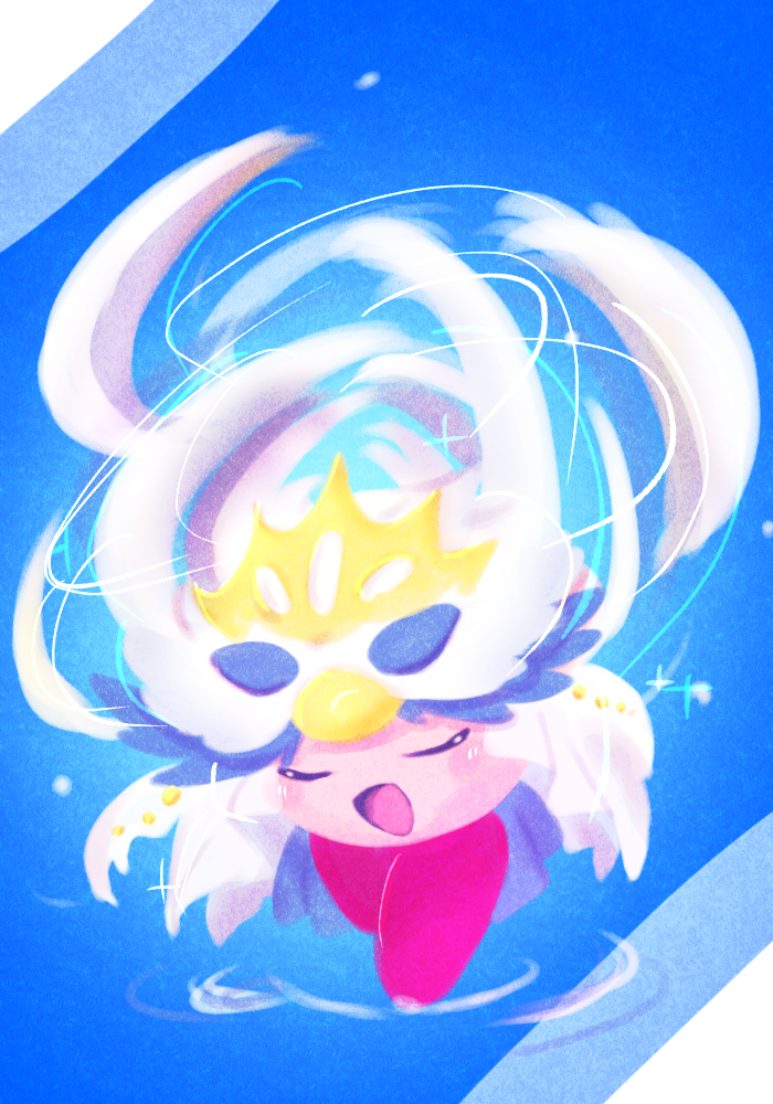 bird_mask, blush_stickers, closed_eyes, colored_skin, copy_ability, feathers, fleur_tornado_kirby, kirby