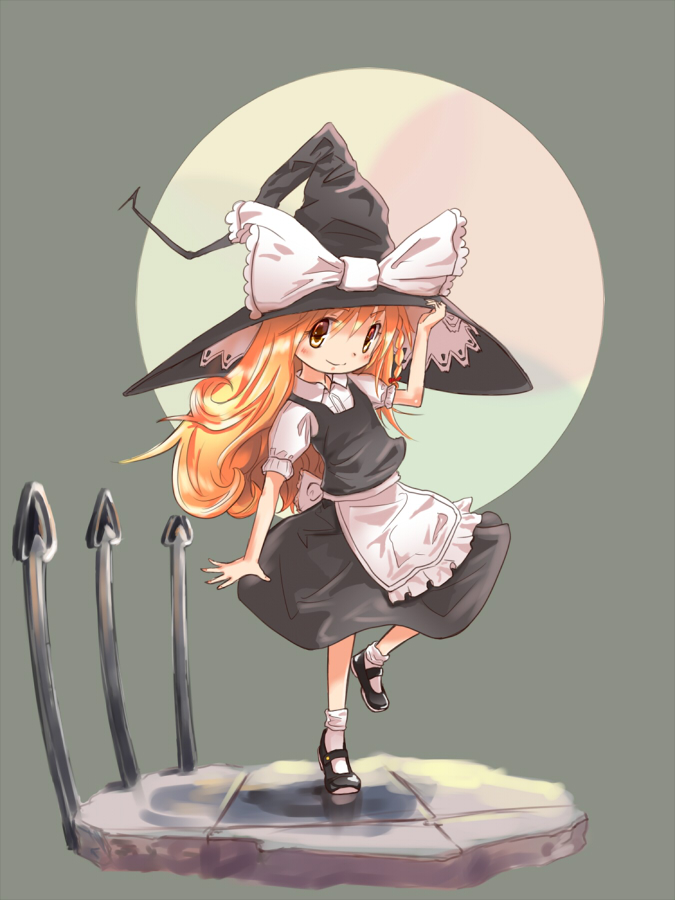 1girl, black_footwear, black_hat, black_skirt, black_vest, blonde_hair, bow, frilled_bow