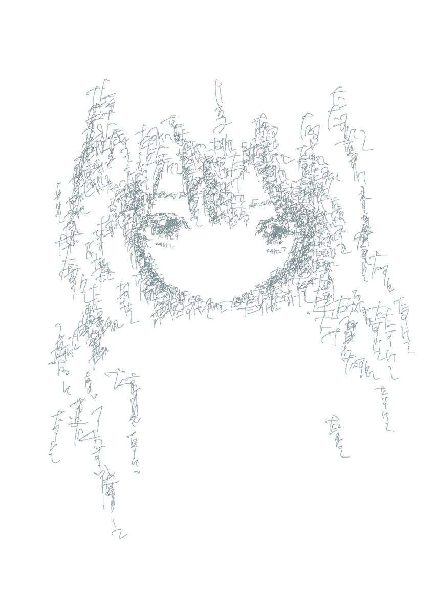 1girl, faaaaaaaok_(yfffaaa), greyscale, highres, long_hair, looking_at_viewer, monochrome, no_mouth, no_nose, original, simple_background, solo, upper_body, white_background