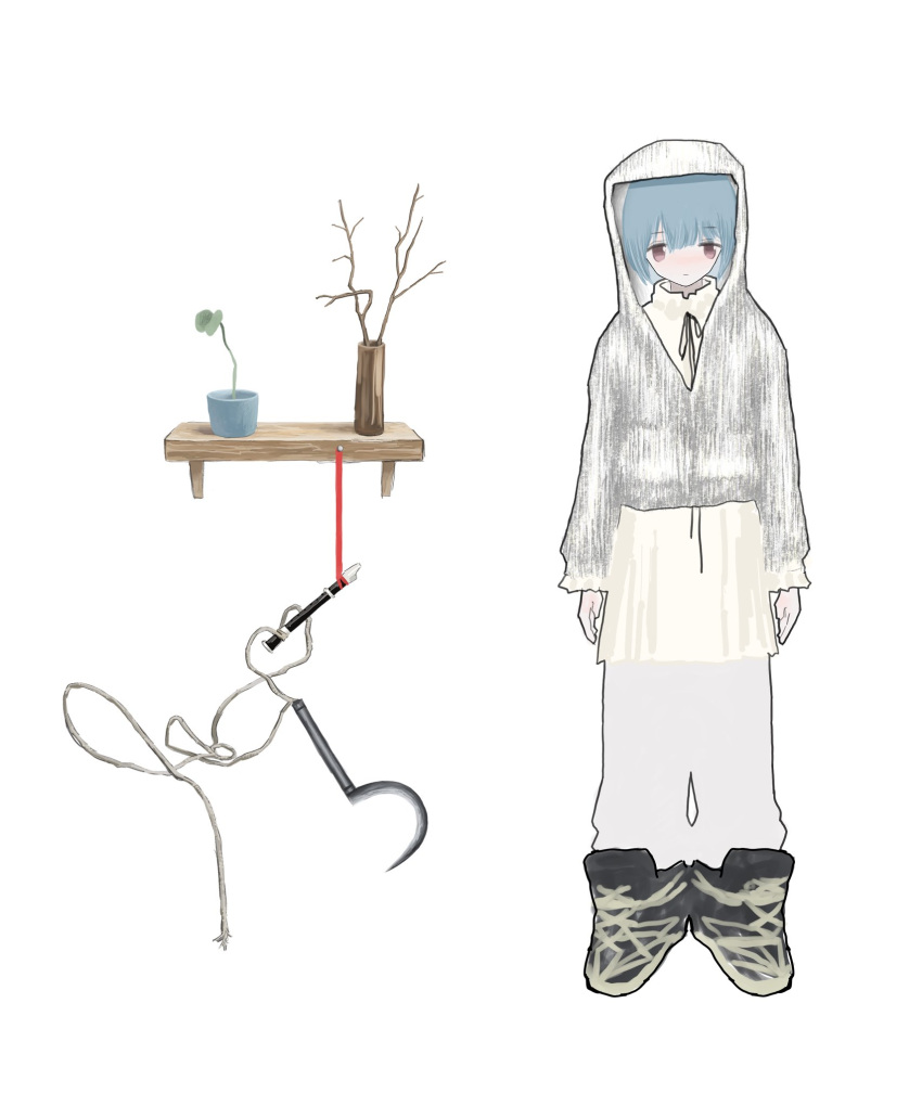 1girl, arms_at_sides, blue_hair, branch, closed_mouth, faaaaaaaok_(yfffaaa), flute, full_body