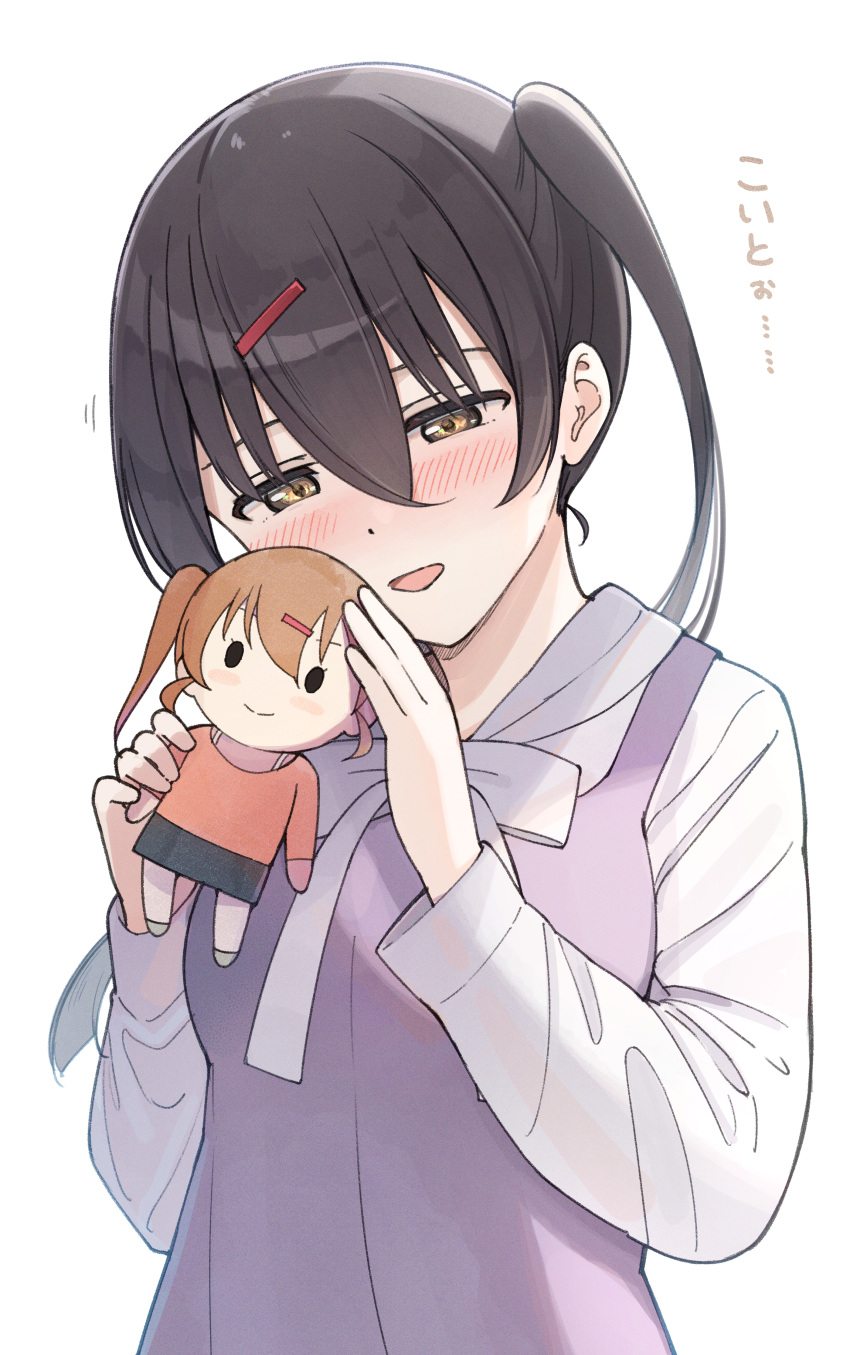 absurdres, akamine_ten, black_hair, blush, breasts, doll, dress, highres