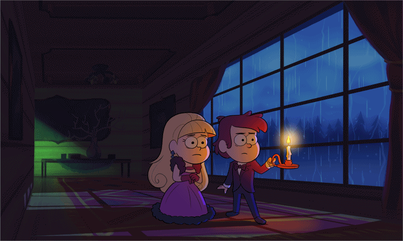 1girl, 2boys, alternate_costume, alternate_hairstyle, animated, animated_gif, aqua_outline, archibald_corduroy