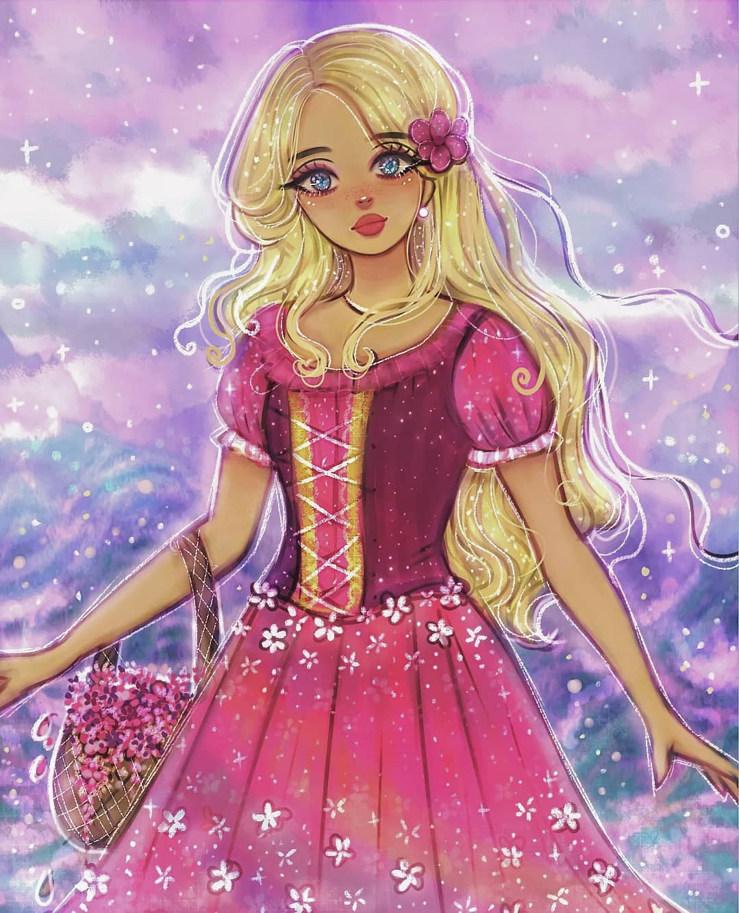1girl, barbie_(character), barbie_(franchise), barbie_and_the_diamond_castle, barbie_movies, basket, blonde_hair, blue_eyes