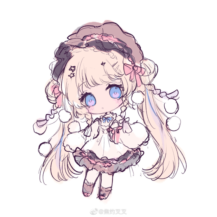 1girl, :o, ankle_socks, black_socks, blonde_hair, blue_bow, blue_bowtie, blue_eyes