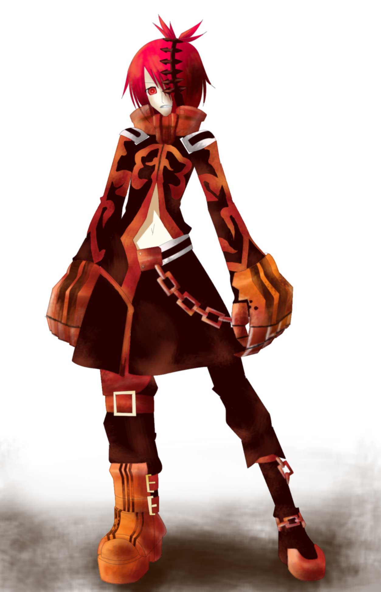 1boy, armored_gloves, black_coat, black_rock_shooter, black_rock_shooter_(game), chain, coat, esuai