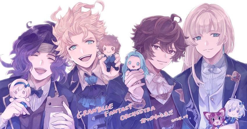 4boys, ascot, bandaged_head, bandages, blonde_hair, blue_hair, brown_hair, cassius_(granblue_fantasy)
