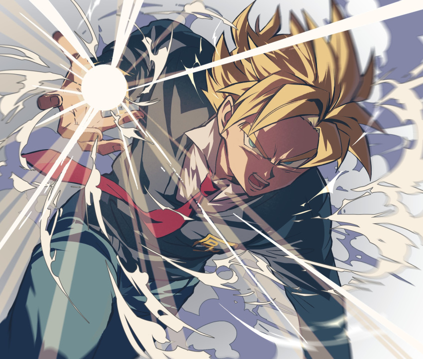 1boy, black_sweater, blonde_hair, commentary_request, dragon_ball, dragon_ball_super, dragon_ball_super_super_hero, energy_ball
