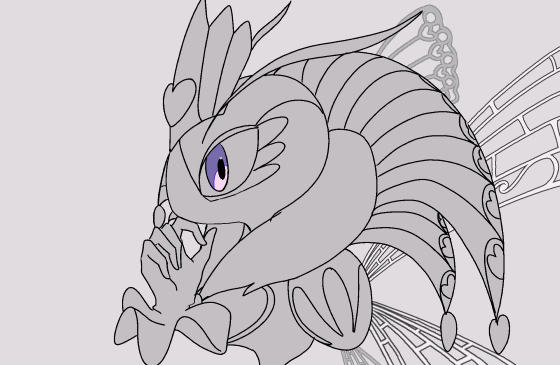 1girl, animated, animated_gif, antennae, greyscale, hand_on_own_chin, heart, insect_wings
