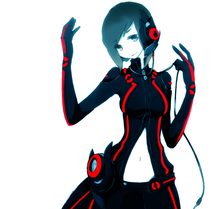 anko_anko, bodysuit, gloves, headphones, meiko, navel, neon_trim, short_hair