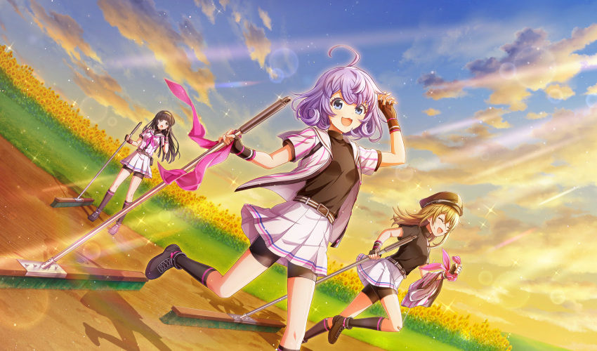 :d, ^_^, ahoge, asada_aoi, bandaid, bandaid_on_knee, bandaid_on_leg, baseball_field