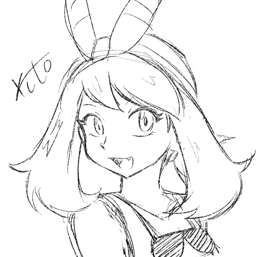 1girl, :d, bare_shoulders, bow, eyelashes, fang, hair_bow, highres