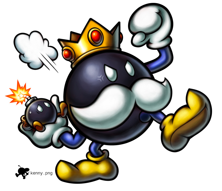 artist_logo, artist_name, bob-omb, clenched_hand, crown, facial_hair, gloves, highres