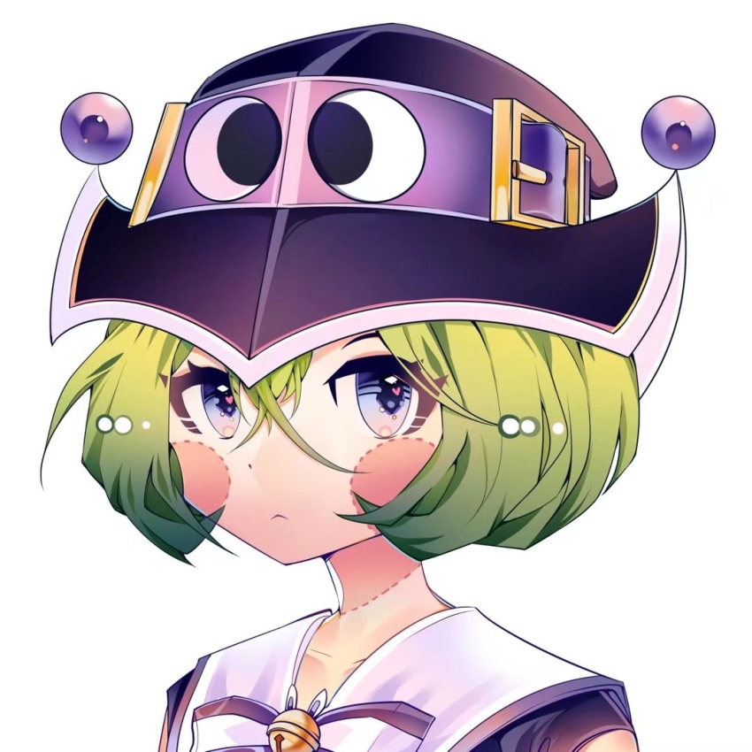 1girl, alternate_color, bell, belt, blue_eyes, bow, bowtie, closed_mouth