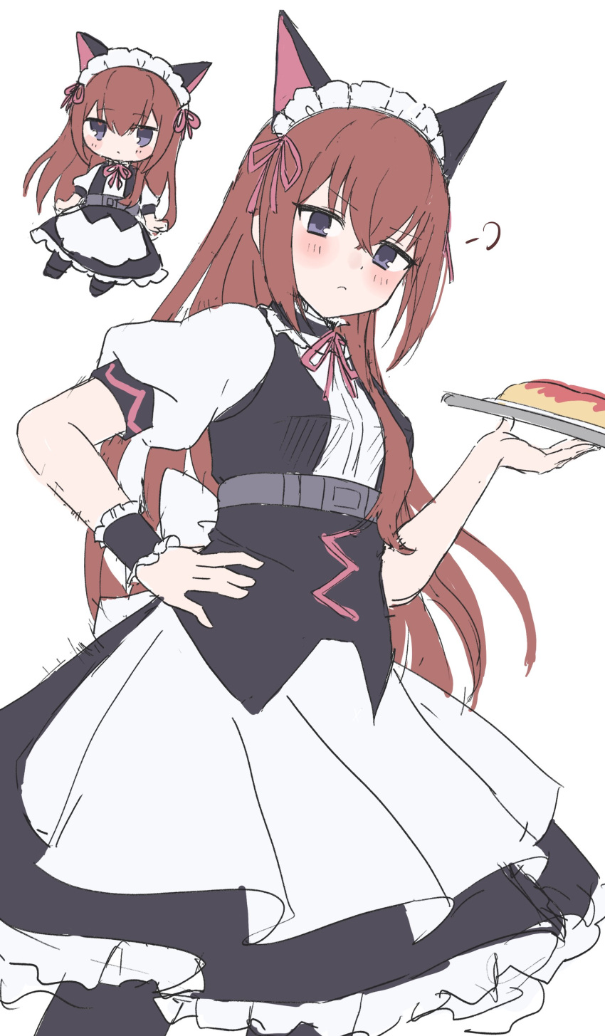 1girl, absurdres, alternate_costume, animal_ears, black_dress, blush, cat_ears, chibi