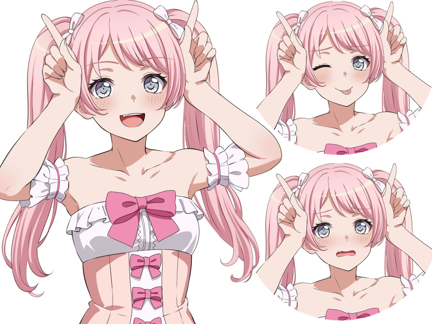 1girl, :d, ;p, arm_garter, bang_dream!, bang_dream!_it's_mygo!!!!!, bare_shoulders, blush
