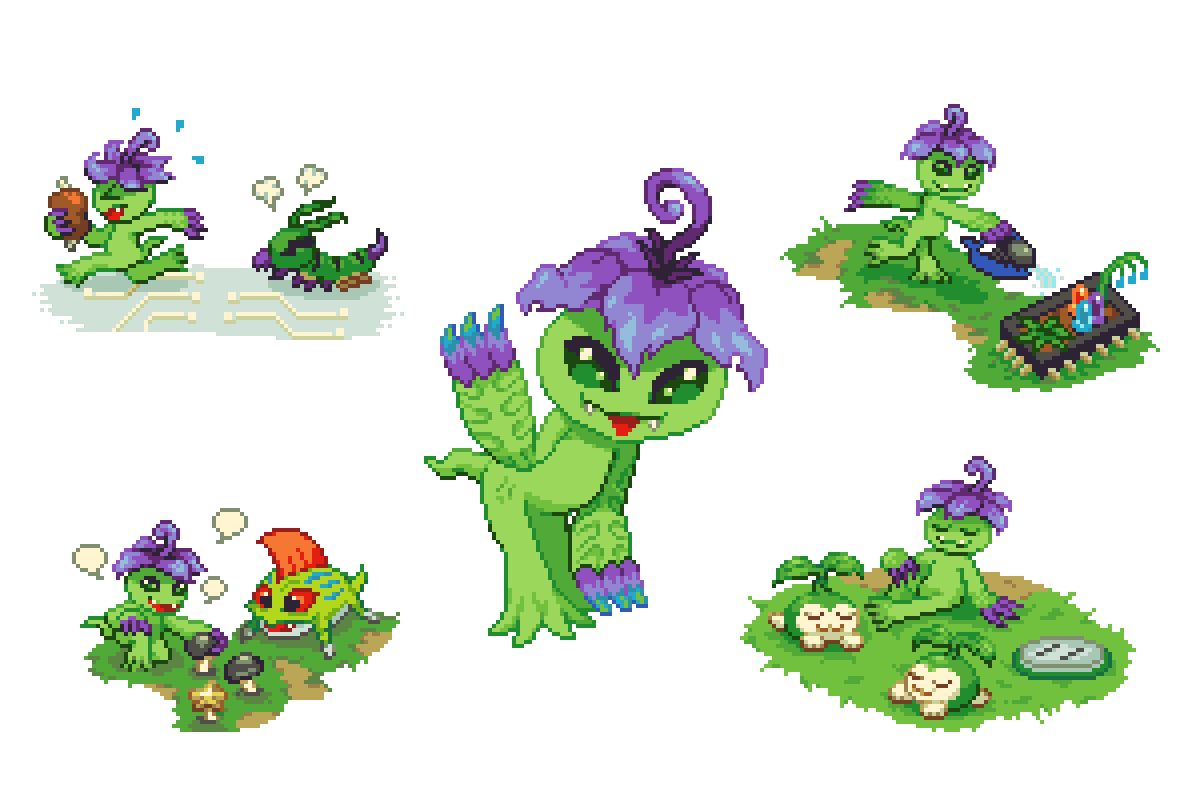>_<, 1girl, alraumon, betamon, blank_speech_bubble, boned_meat, bug, chasing