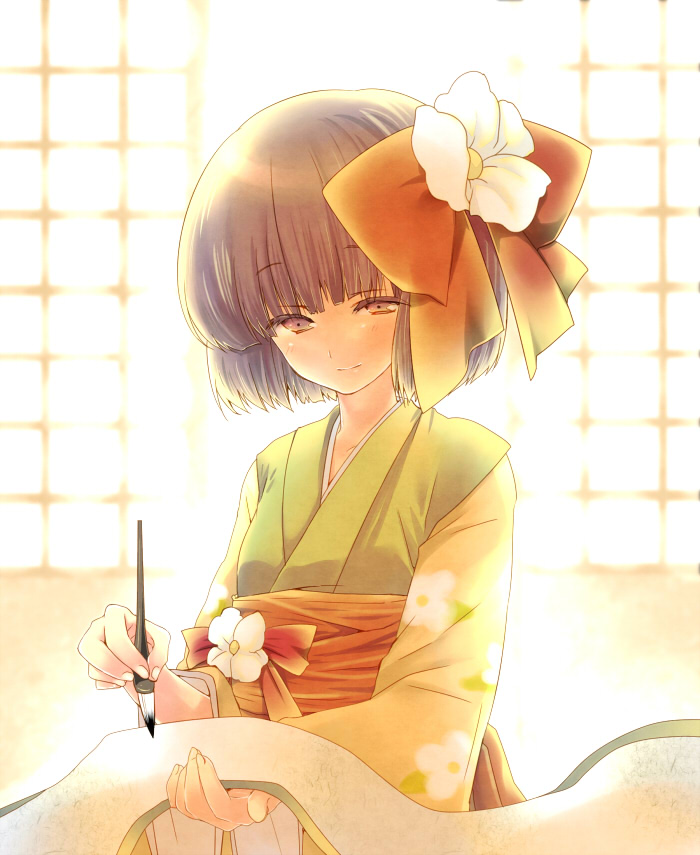flower, hair_flower, hair_ornament, hieda_no_akyuu, japanese_clothes, kokono_coco, purple_eyes, purple_hair