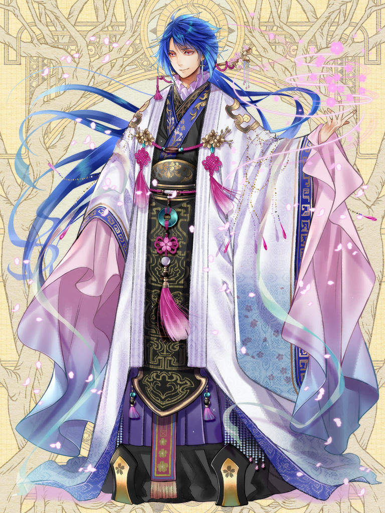 1boy, black_robe, black_sash, blue_hair, chinese_clothes, chinese_hairpin, chinese_knot, closed_mouth