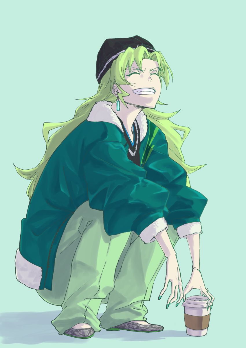 1girl, absurdres, bleach, candice_catnipp, closed_eyes, cup, disposable_coffee_cup, disposable_cup