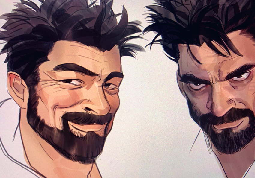1boy, beard, billy_butcher, brown_eyes, brown_hair, commentary_request, facial_hair, highres