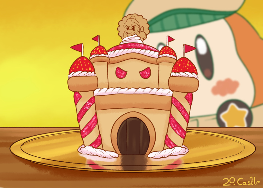 brown_hat, castle_dedede, flag, food, fruit, hat, king_dedede, kirby_(series)