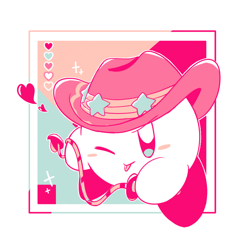 ;p, blue_eyes, blush_stickers, closed_mouth, color_guide, copy_ability, cowboy_shot, hat