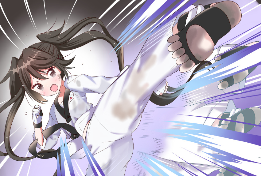 1girl, absurdres, barefoot, dougi, highres, kicking, original, taekwondo, user_yscg3873
