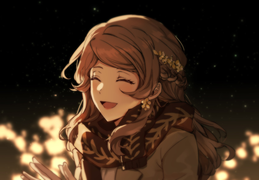 1girl, absurdres, alternate_hairstyle, blush, braid, brown_hair, bungou_stray_dogs, closed_eyes