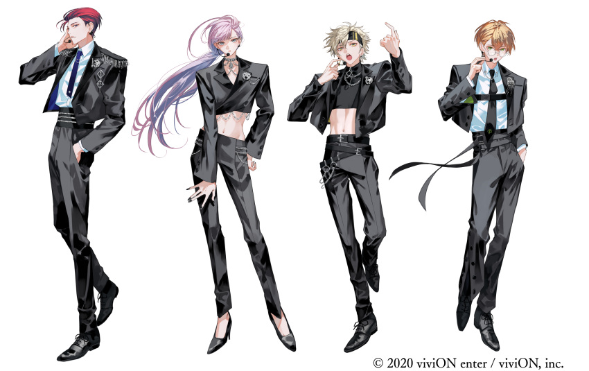 4boys, adjusting_headset, azusawa_mito, belt, belt_buckle, belt_chain, black_belt, black_footwear
