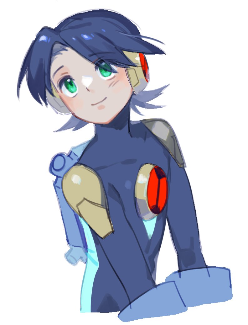 1boy, black_hair, blue_bodysuit, bodysuit, green_eyes, male_focus, mega_man_(series), mega_man_battle_network_(series)