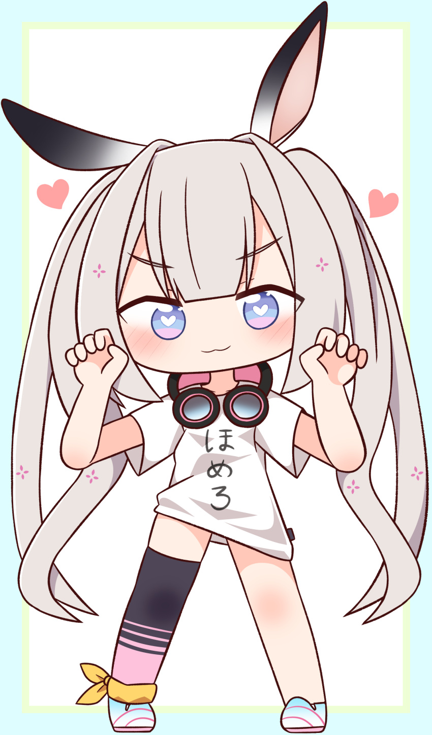 1girl, :3, absurdres, animal_ears, black_thighhighs, blue_border, blue_eyes, blush