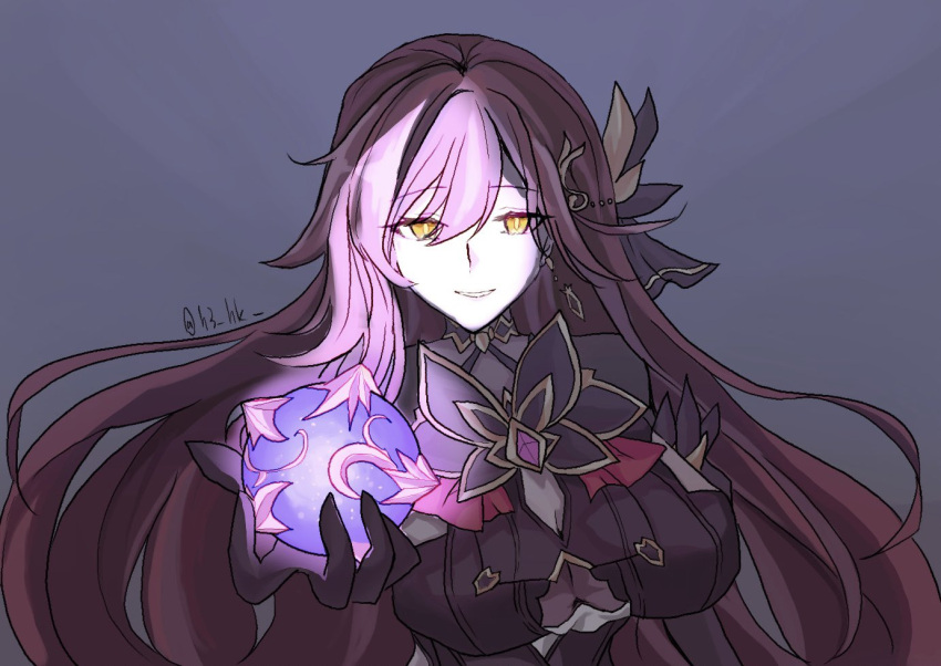 1girl, black_gloves, breasts, commentary_request, eden_(honkai_impact), gloves, h3_hk, hair_ornament