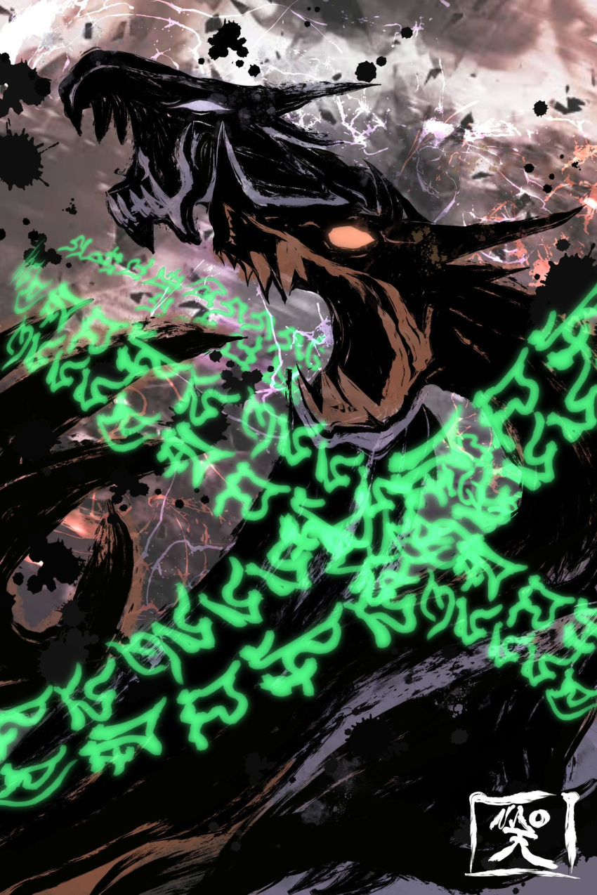 artist_logo, blue_eyes, blue_skin, colored_skin, digimon, digimon_(creature), dragon, electricity