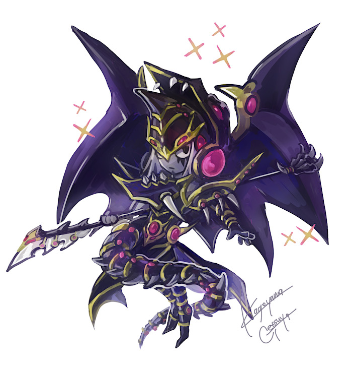 1boy, armor, black_armor, black_wings, chibi, colored_skin, dragon_wings, duel_monster