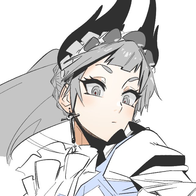 1girl, apron, arknights, ascot, clear_cut_7, cross, cross_earrings, earrings