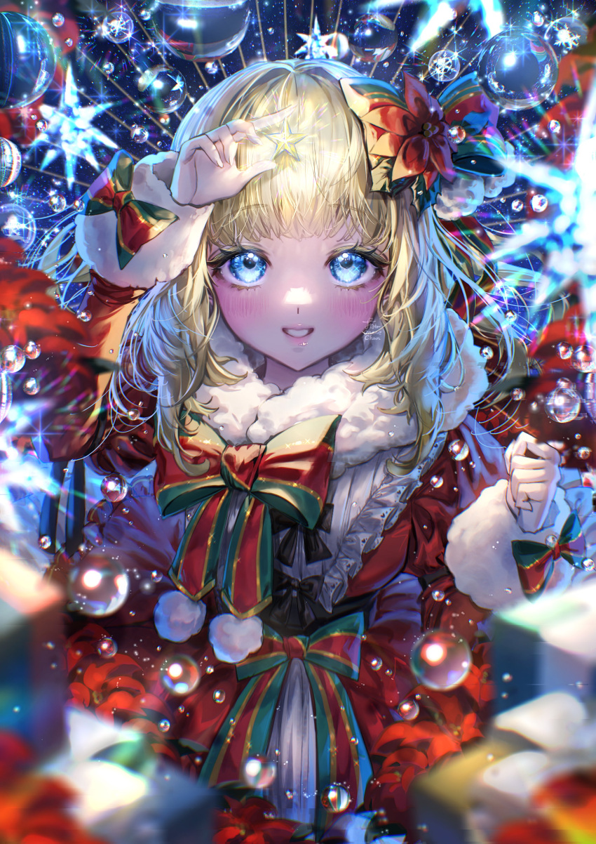 1girl, absurdres, black_bow, blonde_hair, blue_eyes, blunt_bangs, blush, bow
