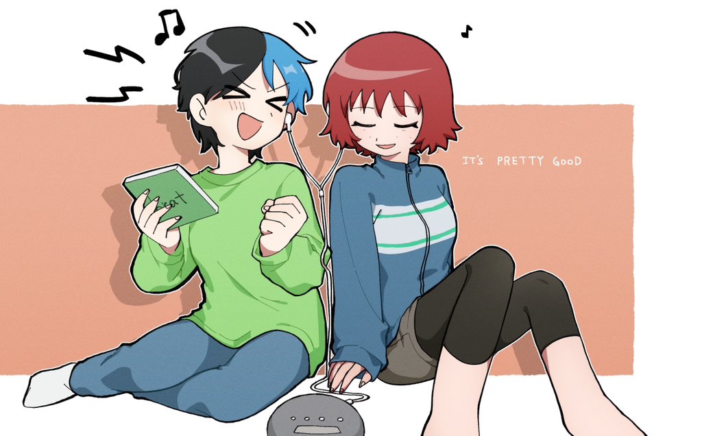 >_<, 2girls, :d, akt_xp, alternate_costume, alternate_hair_color, black_hair, blue_hair