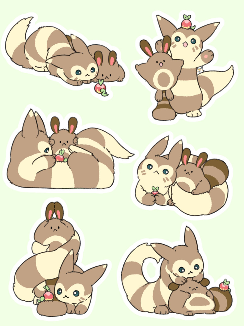 :<, applin, brown_fur, evolutionary_line, furret, green_background, h1na3, highres