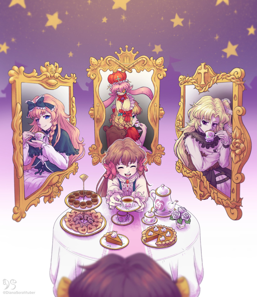 6+girls, absurdres, blonde_hair, blue_eyes, bow, braid, brown_hair, candy