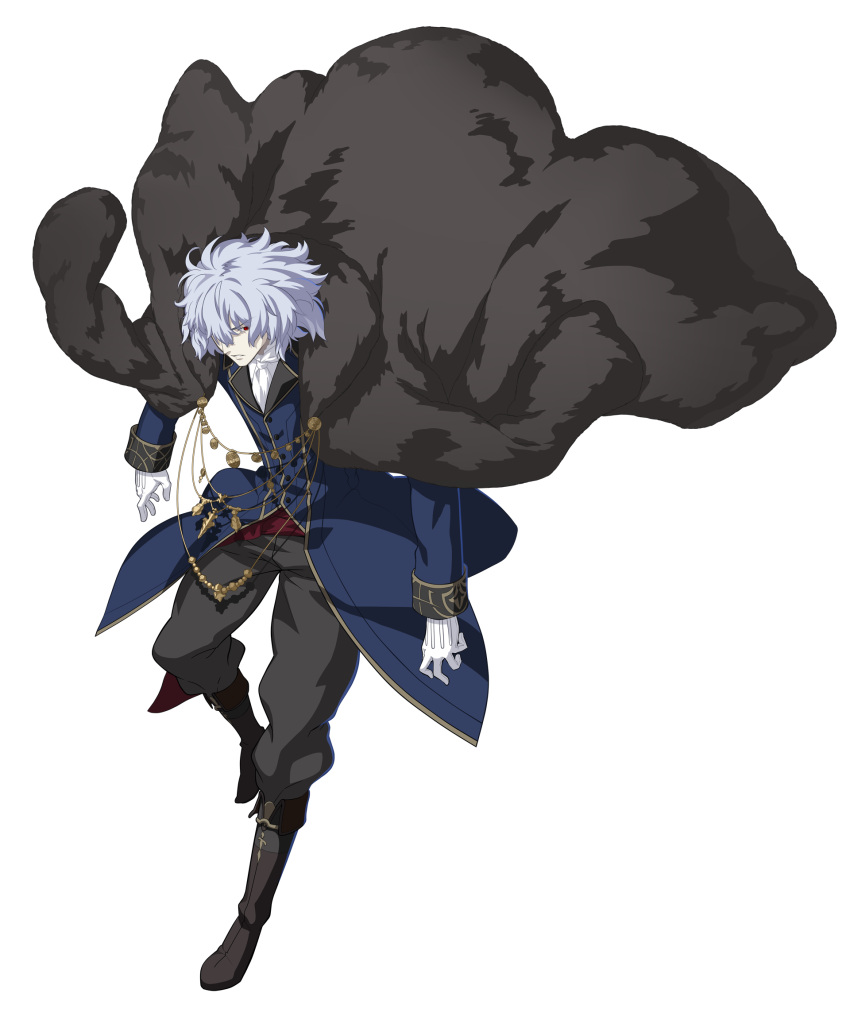 1boy, anime_coloring, ascot, baggy_pants, black_coat, black_collar, black_footwear, black_pants