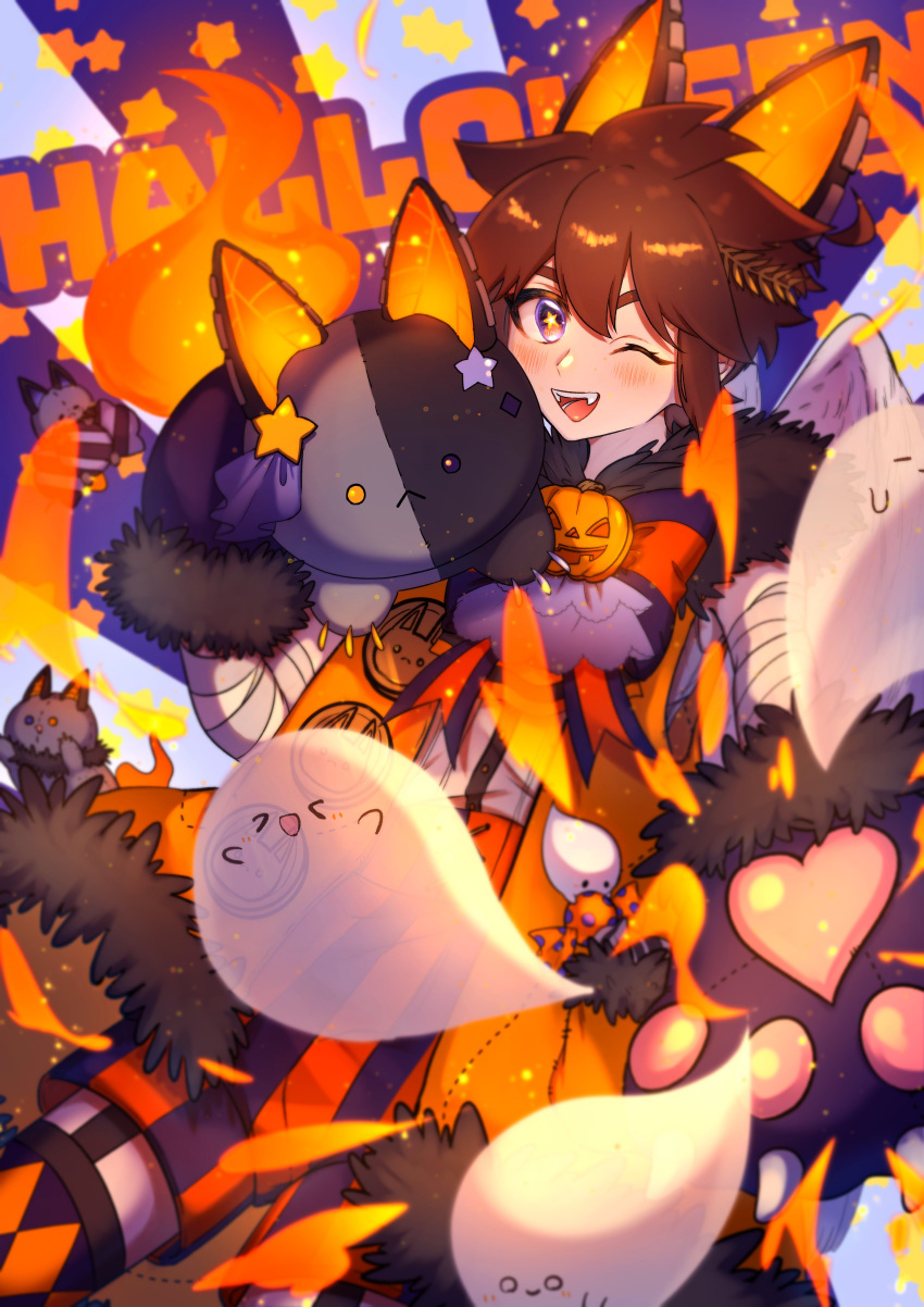 absurdres, ahoge, alternate_costume, angel_wings, animal_ears, bandages, bat_ears, brown_hair
